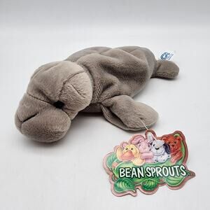 Bean Sprouts Tee Manatee Beanie Plush 8" Gray Fur Hard Eyes Floppy Stuffed Toy